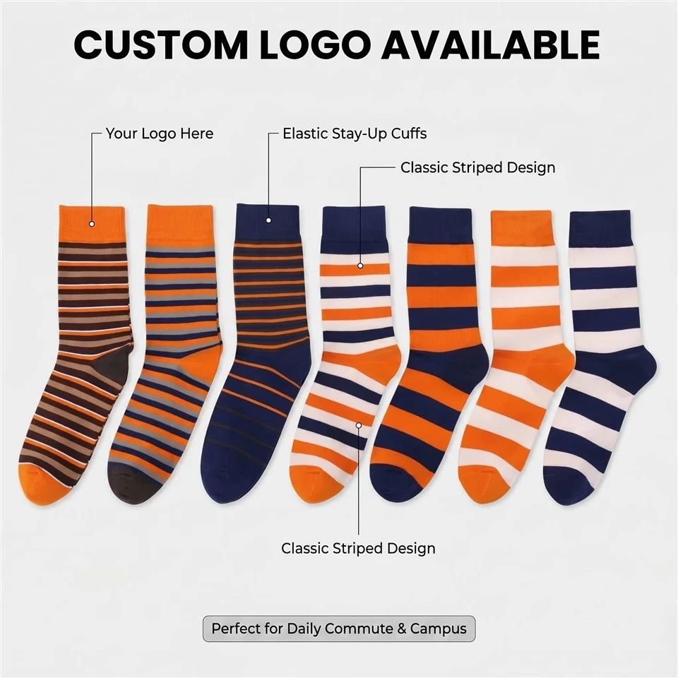 Striped Mid -Calf Txiv neej Commute School Sports Socks